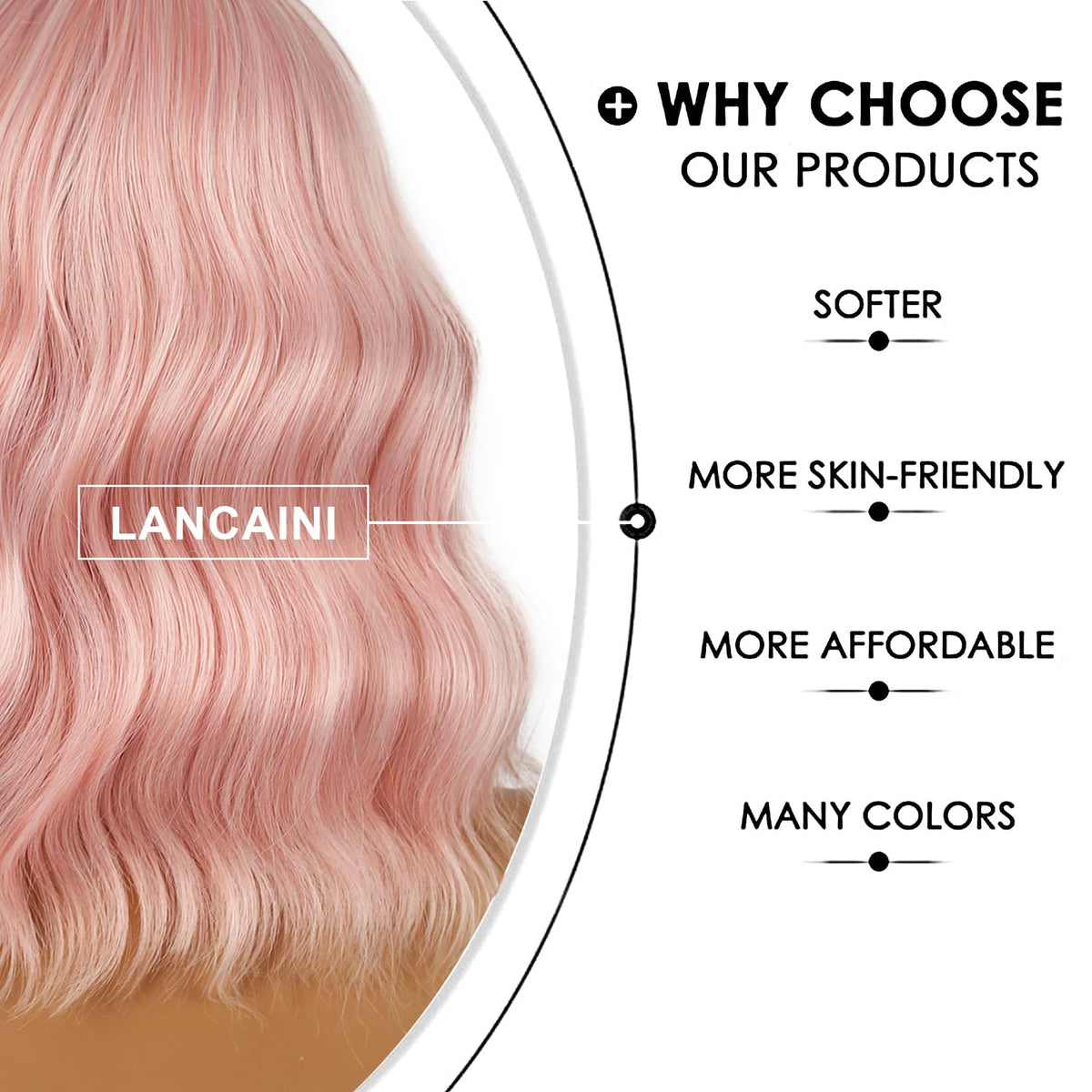 LANCAINI Short Bob Wig with Bangs close-up of bangs