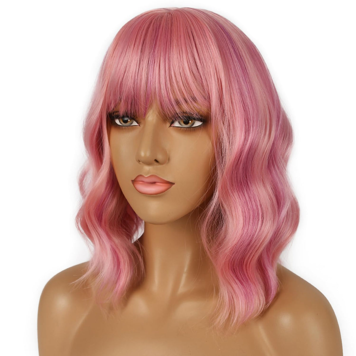 LANCAINI Short Bob Wig with Bangs close-up of bangs