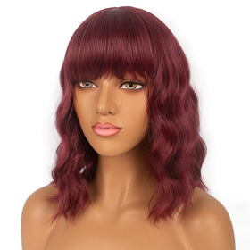 LANCAINI Short Bob Wig with Bangs in Auburn, back view
