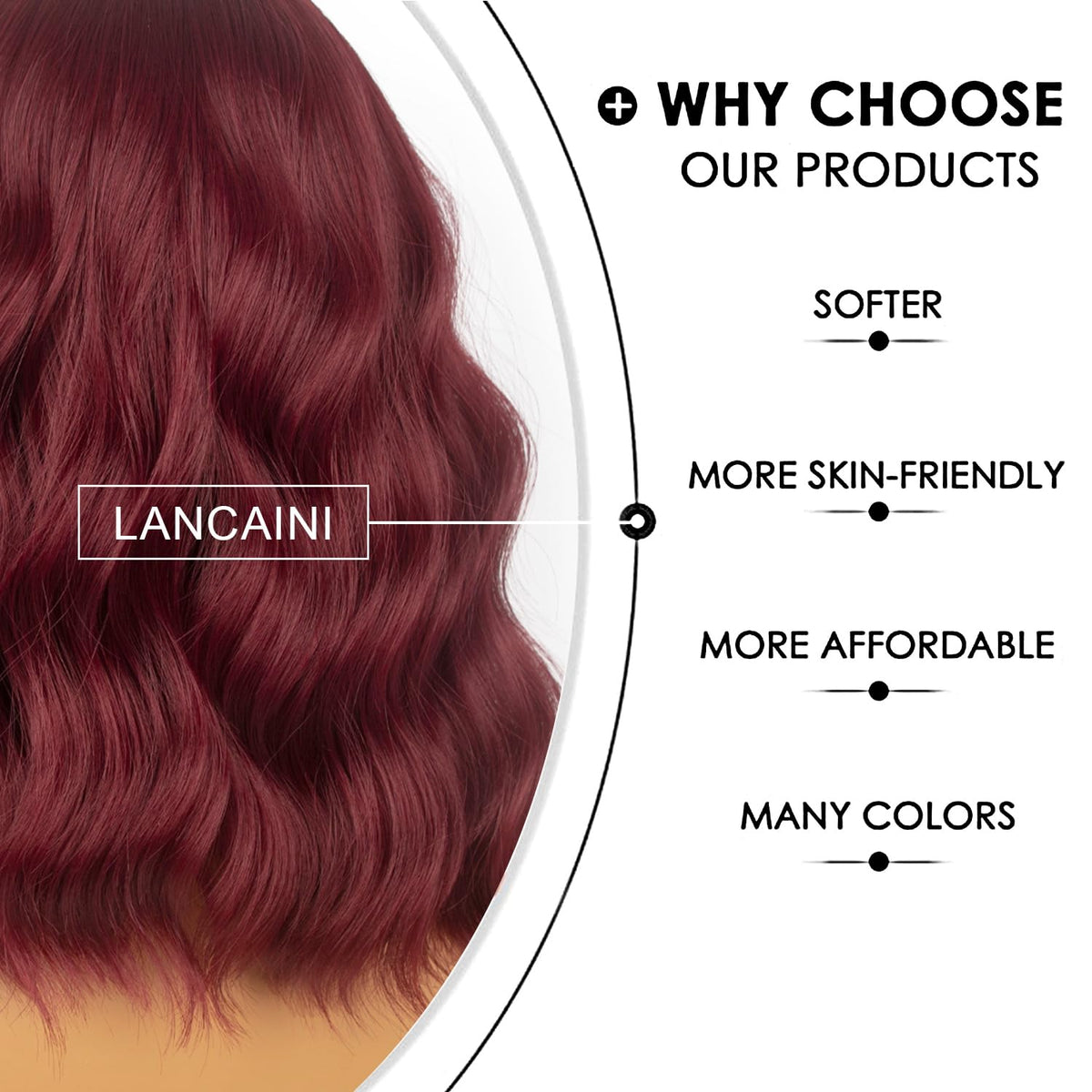 LANCAINI Short Bob Wig with Bangs in Auburn, close-up of bangs