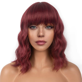 LANCAINI Short Bob Wig with Bangs in Auburn, front view