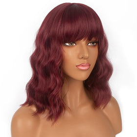 LANCAINI Short Bob Wig with Bangs in Auburn, styled on mannequin