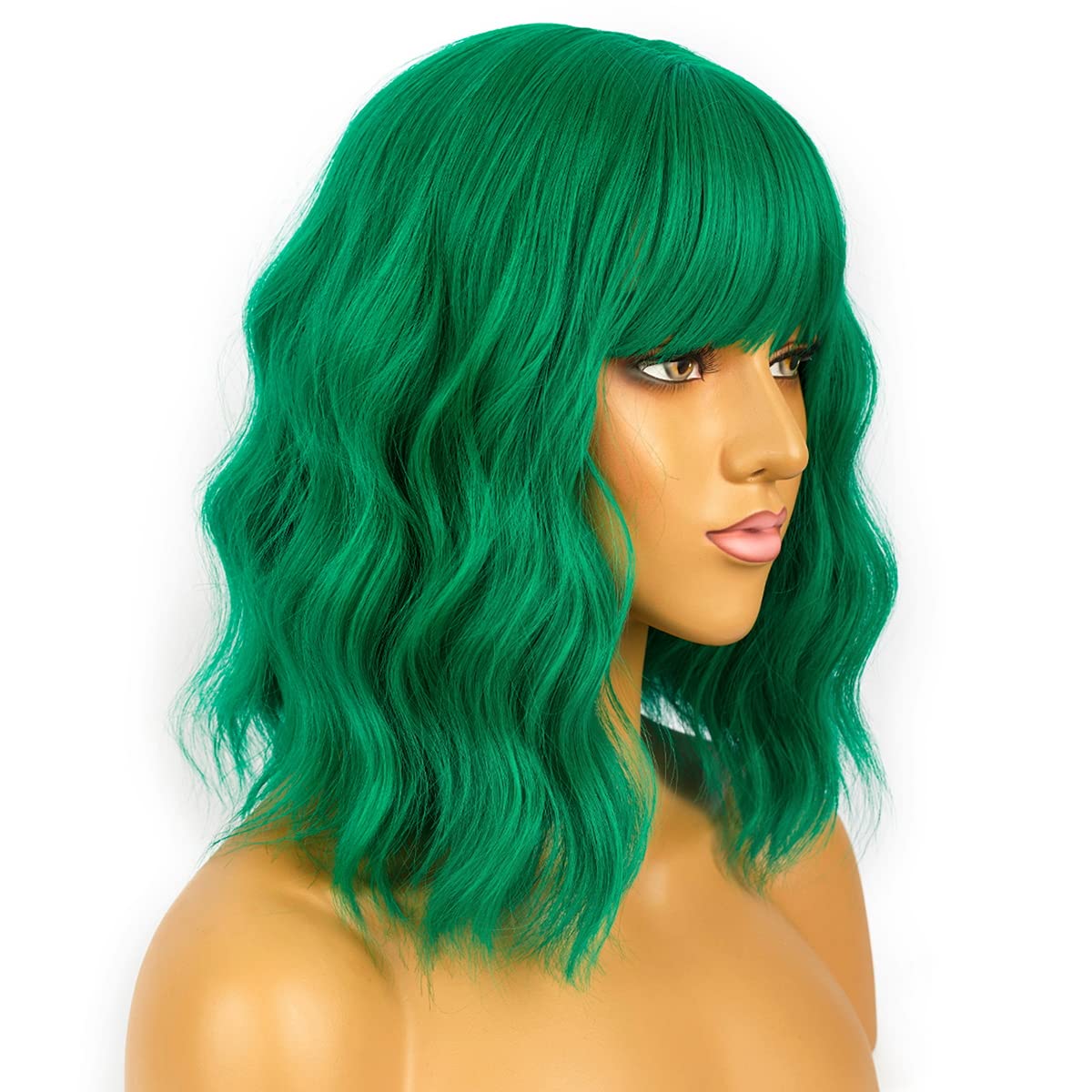 LANCAINI Short Bob Wig with Bangs in Green, lifestyle scene