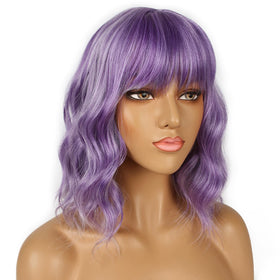 LANCAINI Short Bob Wig with Bangs in Violet back view