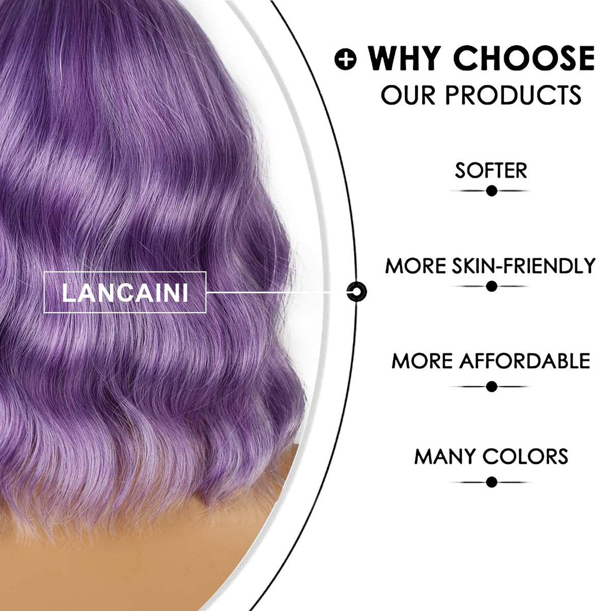 LANCAINI Short Bob Wig with Bangs in Violet on model