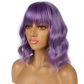 LANCAINI Short Bob Wig with Bangs in Violet packaging
