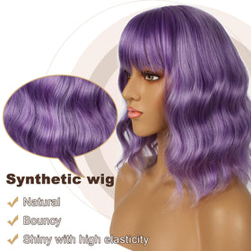 LANCAINI Short Bob Wig with Bangs in Violet side view