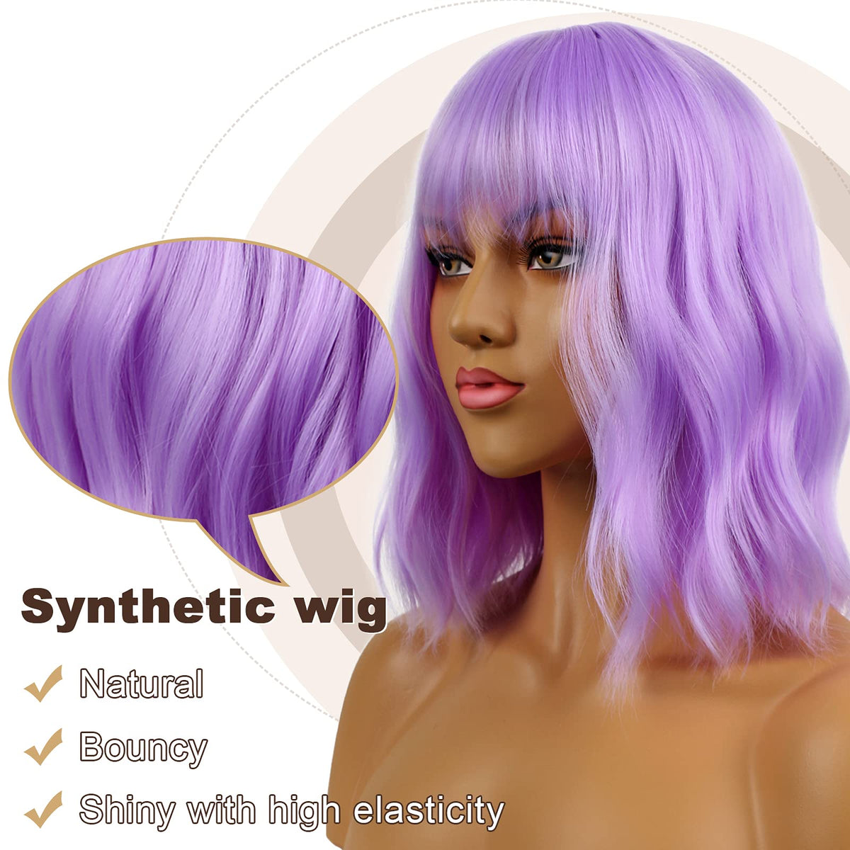 LANCAINI Short Bob Wig with loose waves and bangs side view