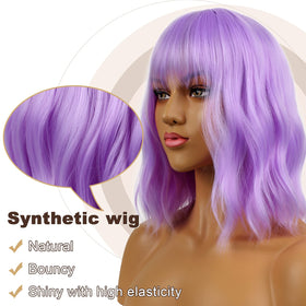 LANCAINI Short Bob Wig with loose waves and bangs side view