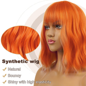 LANCAINI Short Orange Wavy Wig back view