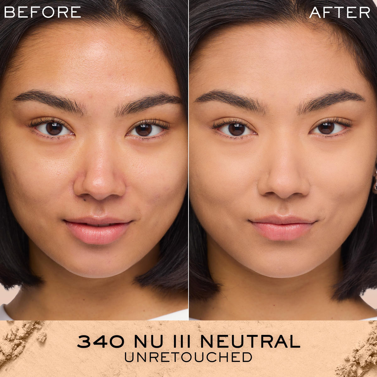 Lancôme Dual Finish Powder Foundation 340 Nu III Neutral swatch on skin