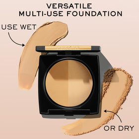 Lancôme Dual Finish Powder Foundation in makeup routine setup