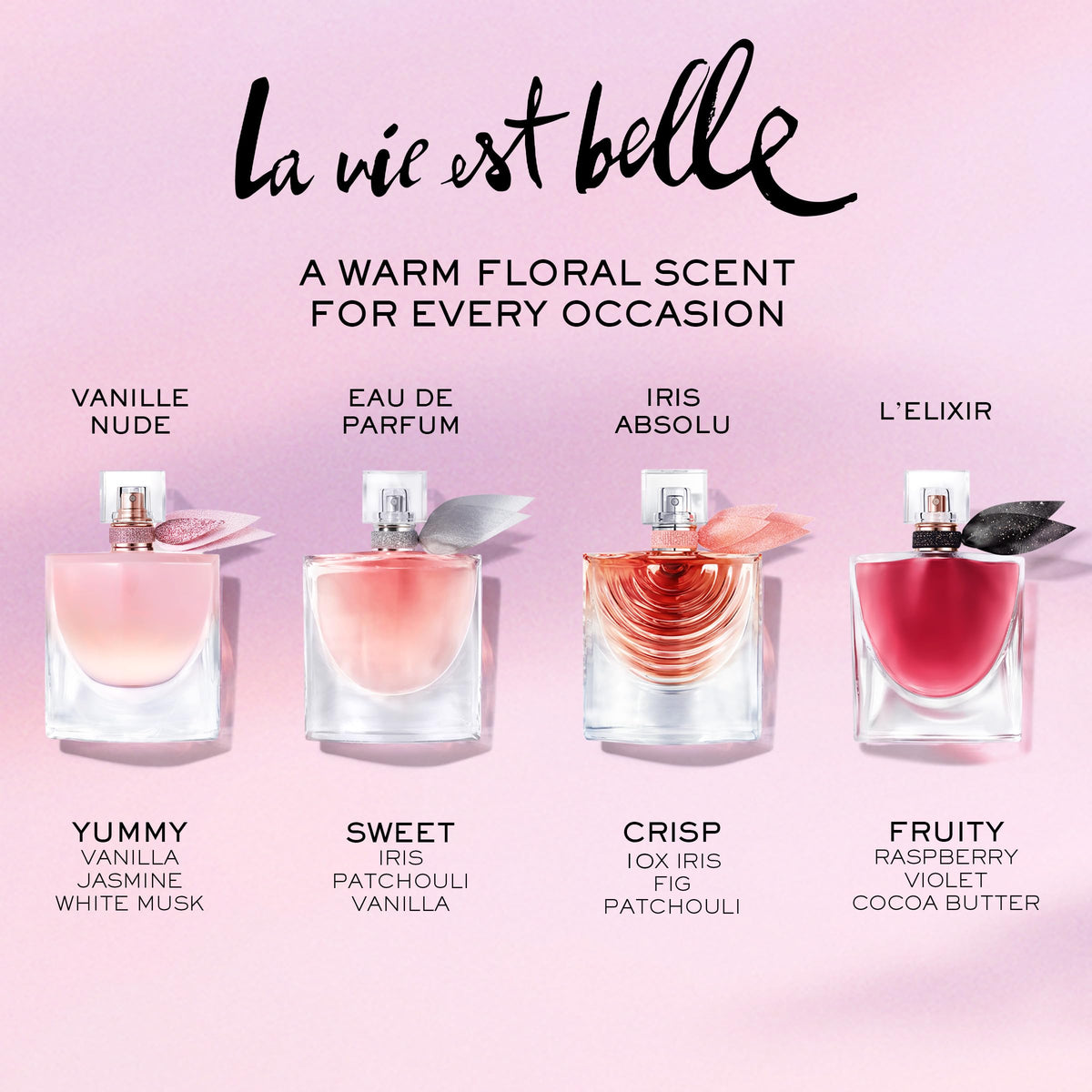 Lancôme La Vie Est Belle Vanille Nude Eau de Parfum bottle on vanity