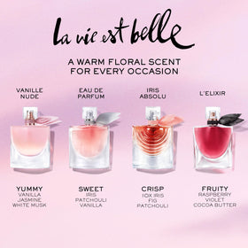 Lancôme La Vie Est Belle Vanille Nude Eau de Parfum bottle on vanity