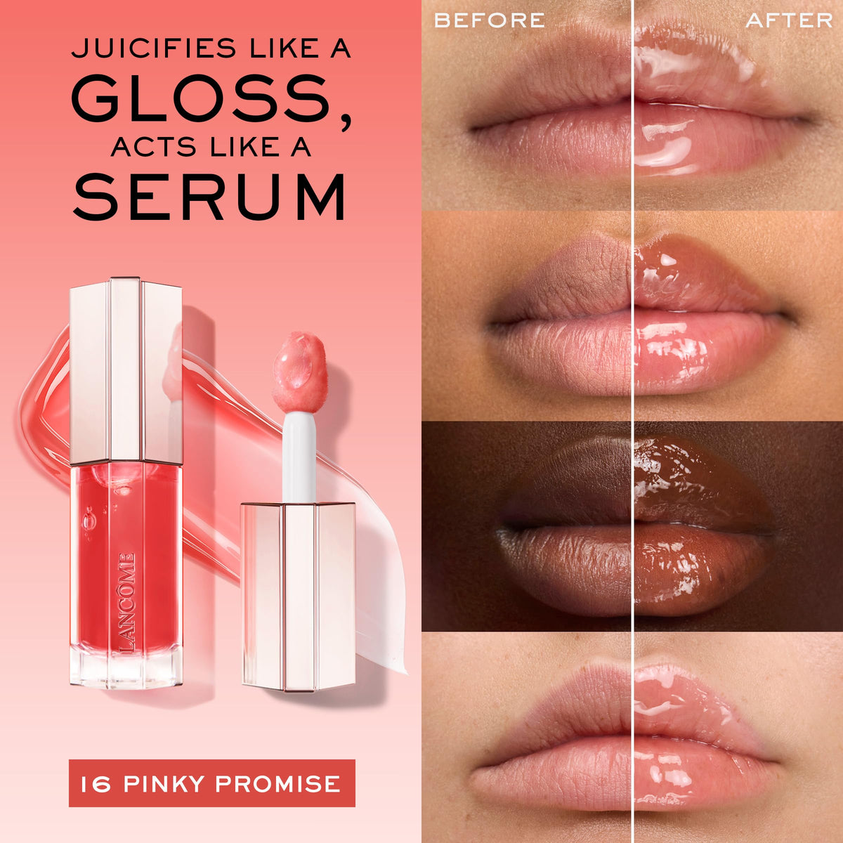 Lancôme Lip Idôle JuicyTreat 16 Pinky Promise applicator close-up