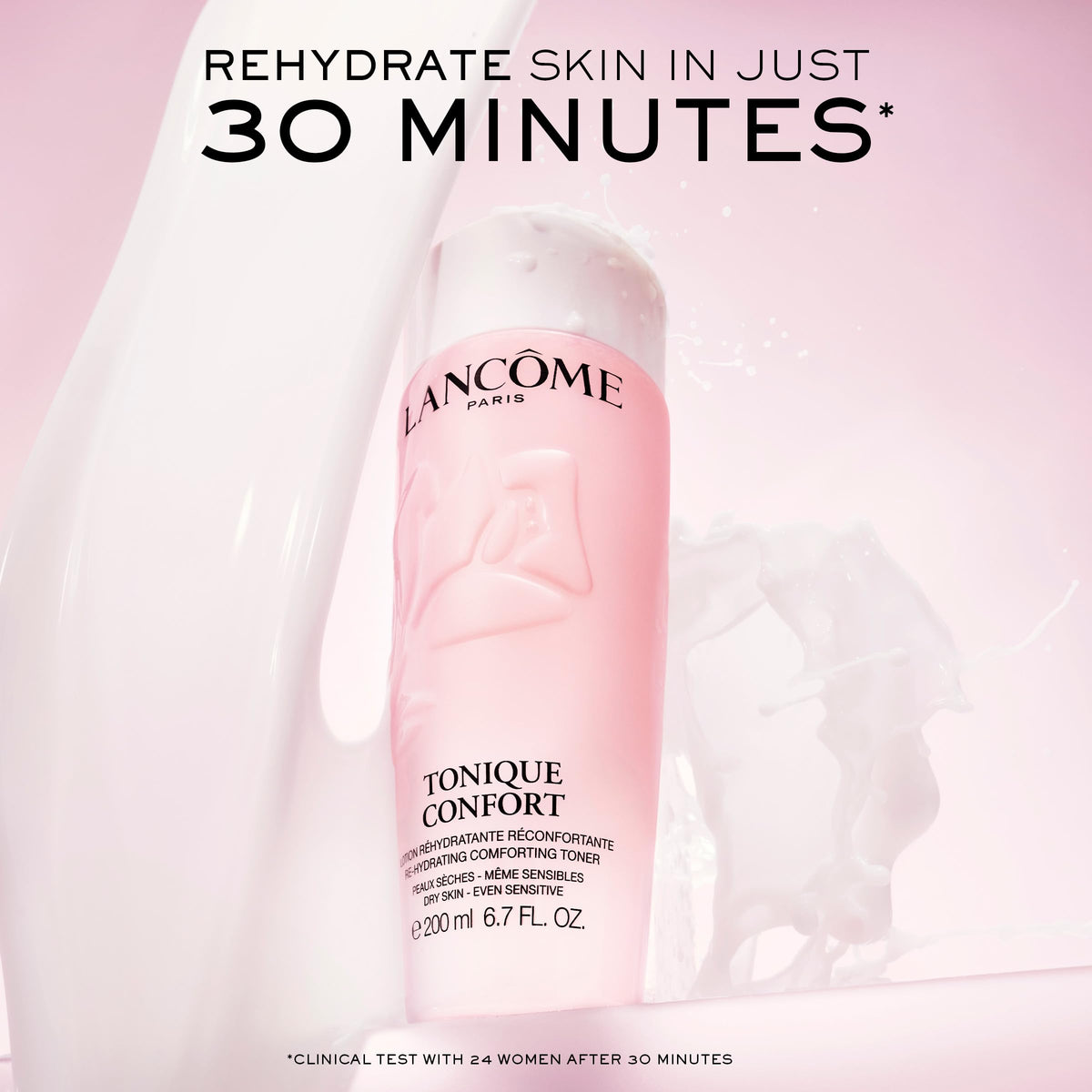 Lancôme Tonique Confort Hyaluronic Acid Toner back view with ingredients