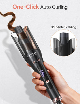 LANDOT Automatic Rotating Curling Iron travel-ready design