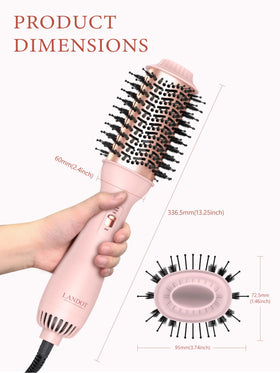 LANDOT Hair Blow Dryer Brush displaying heat and speed settings