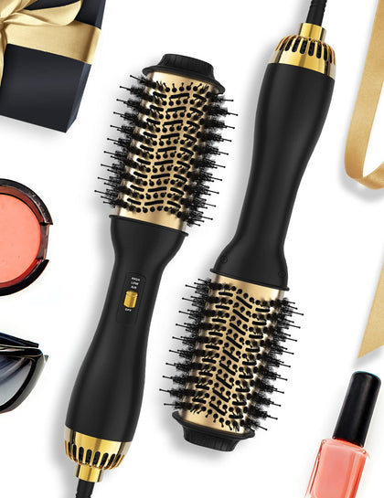 LANDOT Hair Blow Dryer Brush front view with 60mm oval barrel