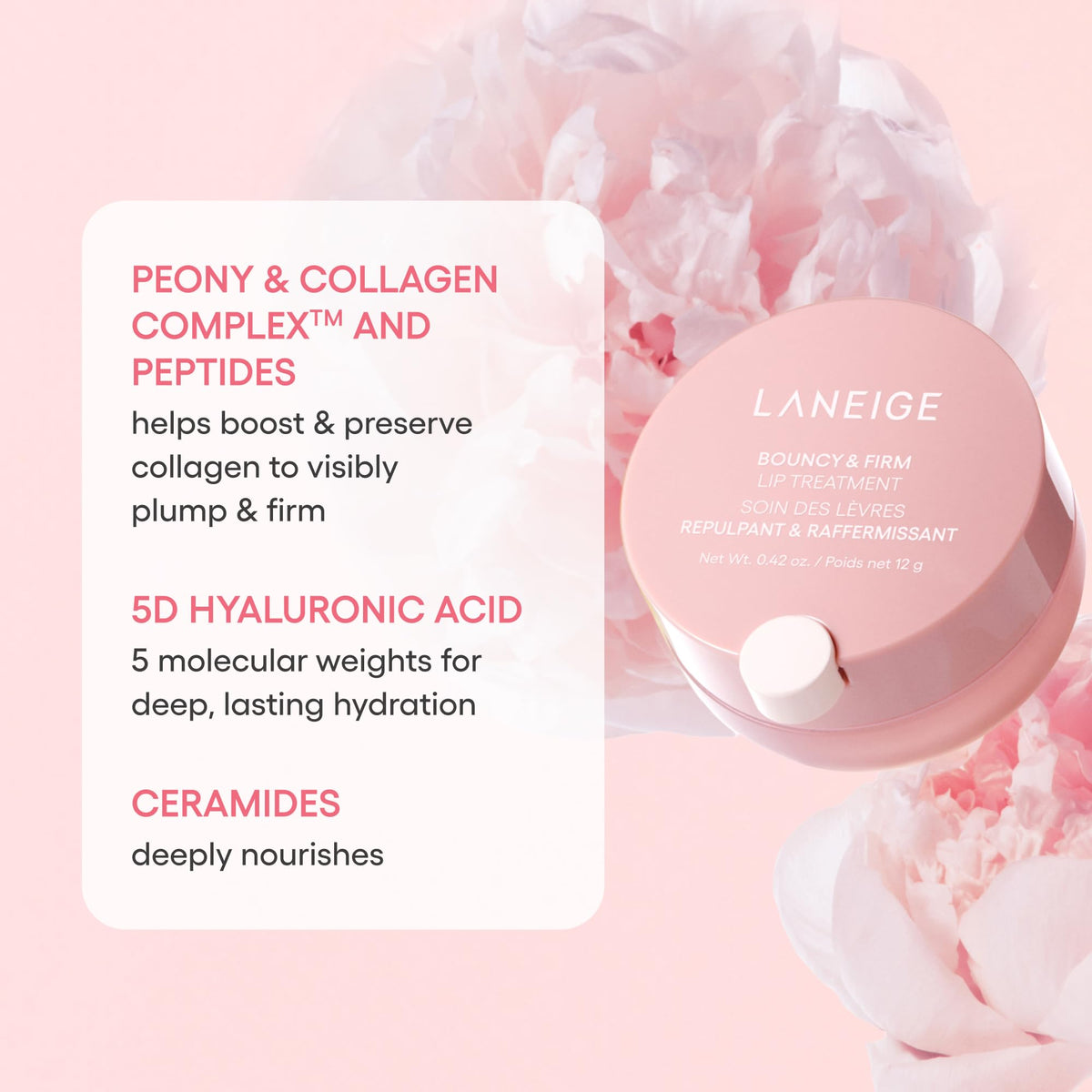 LANEIGE Bouncy & Firm Lip with floral background