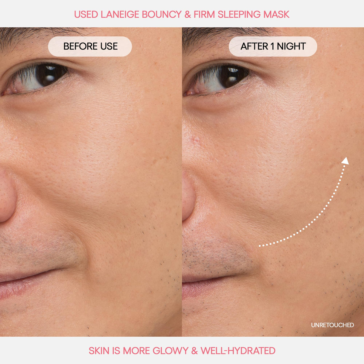 LANEIGE Bouncy & Firm Sleeping Mask applied on a model's face