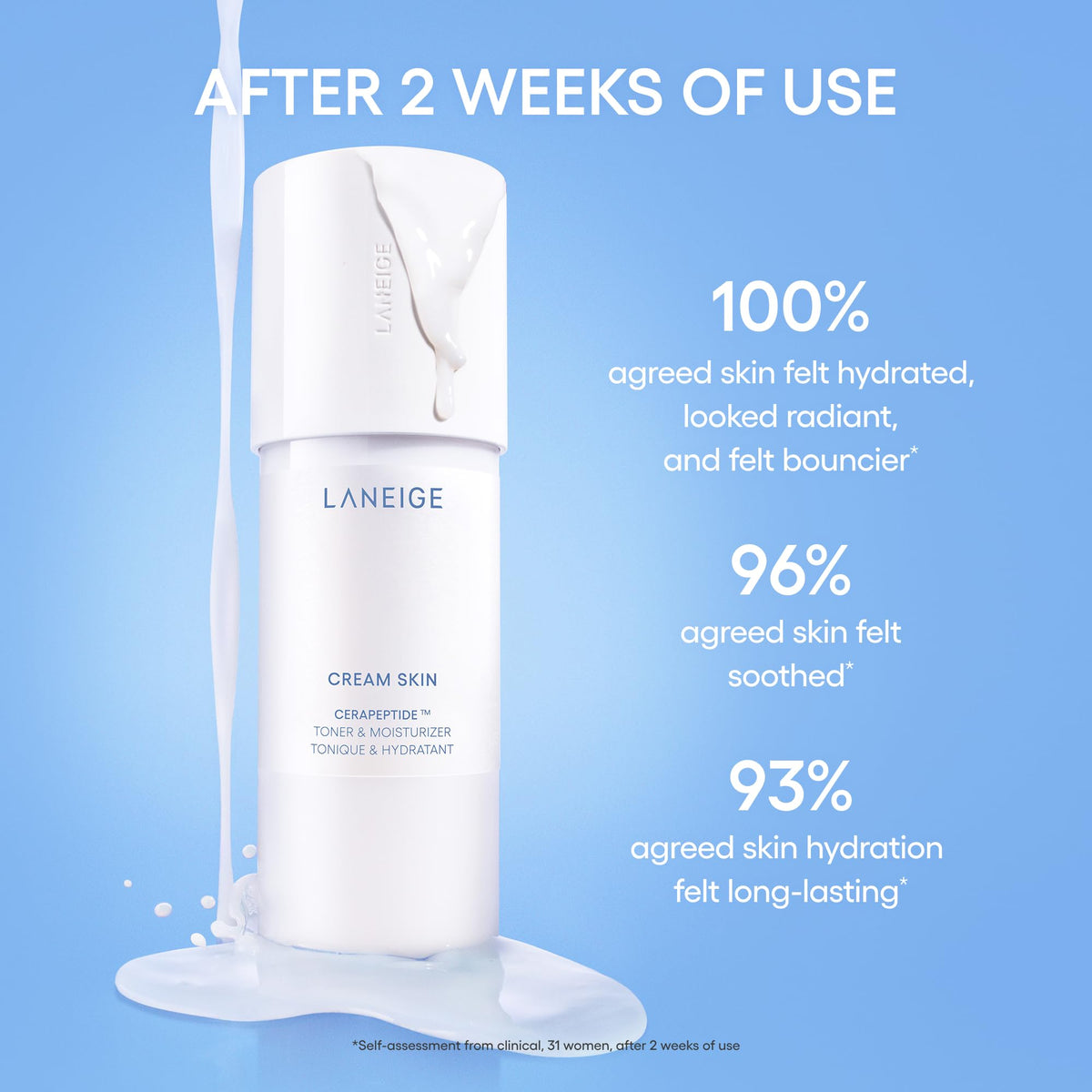 LANEIGE Cream Skin Toner in a bathroom setting