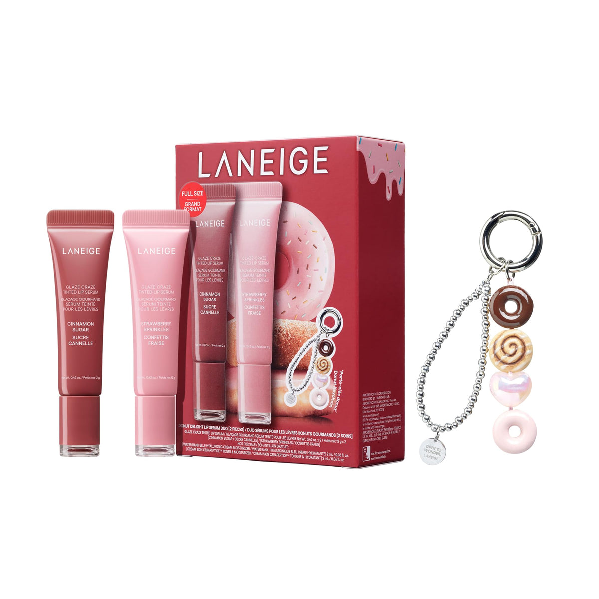 LANEIGE Glaze Craze Lip Serum Duo with donut keychain