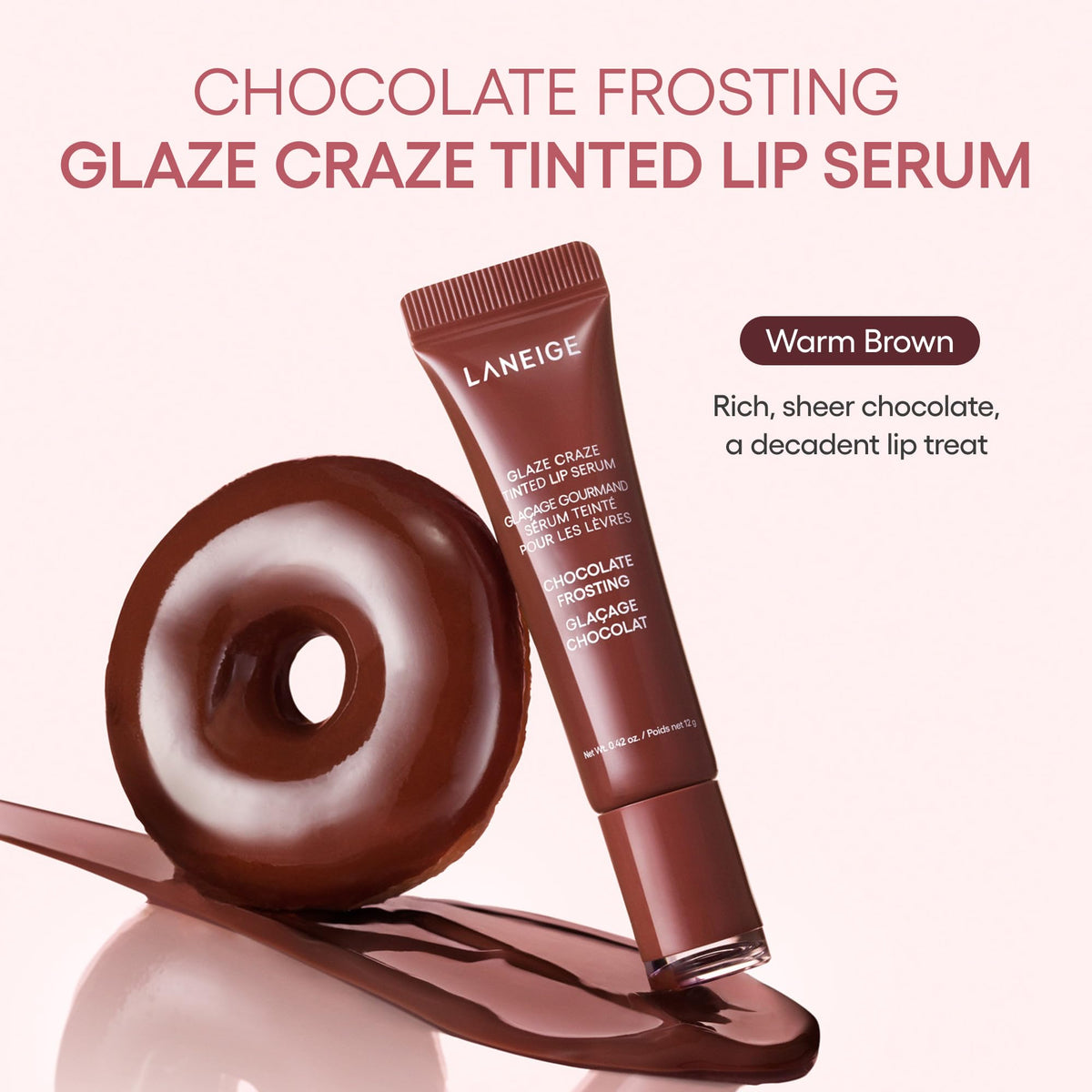 LANEIGE Glaze Craze Tinted Lip Serum Chocolate Frosting on lips