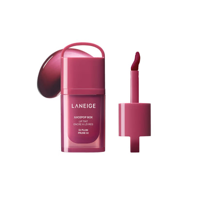 LANEIGE JuicePop Box Lip Tint DJ Plum front view with glossy finish