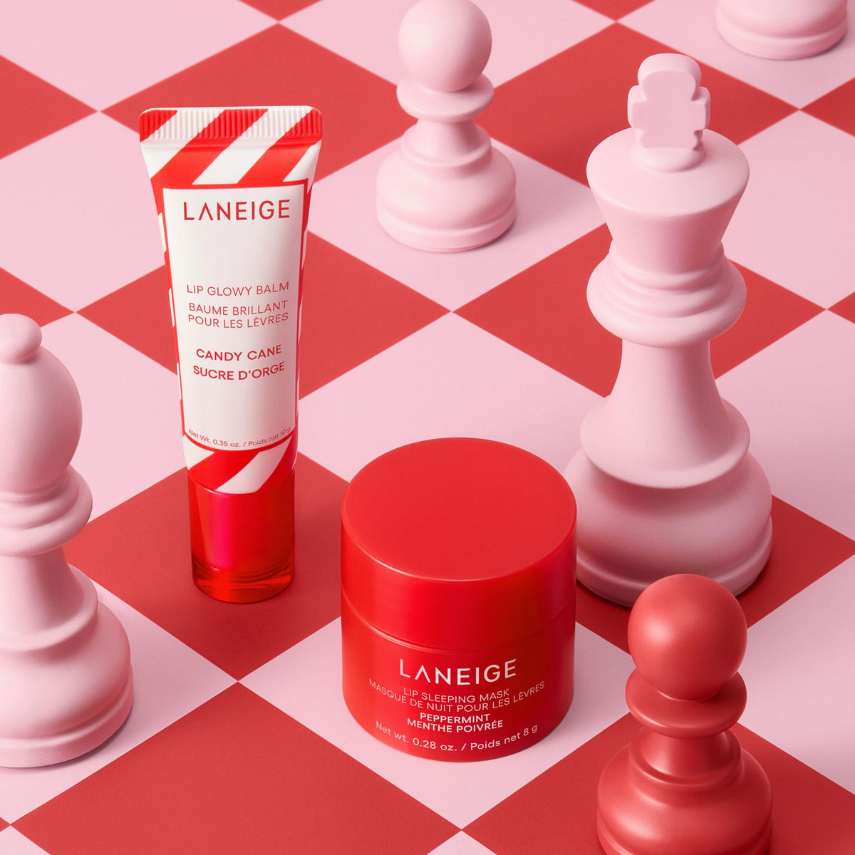 LANEIGE Lip Glowy Balm Candy Cane on lips
