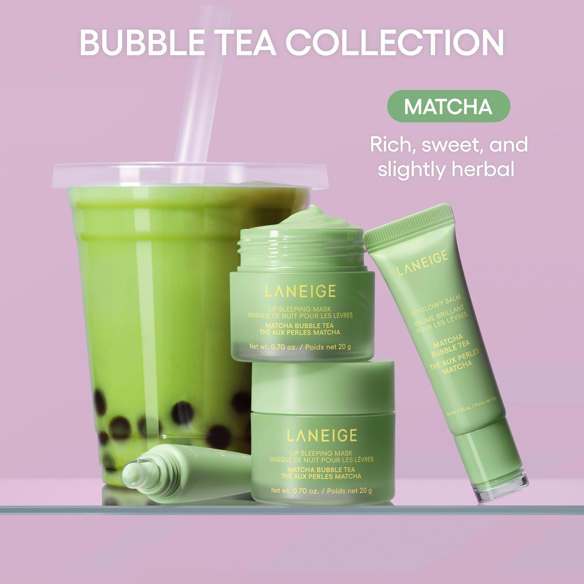 LANEIGE Lip Glowy Balm Matcha Bubble Tea side view