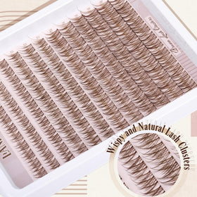 LANFLOWER brown lash clusters displayed on a makeup table