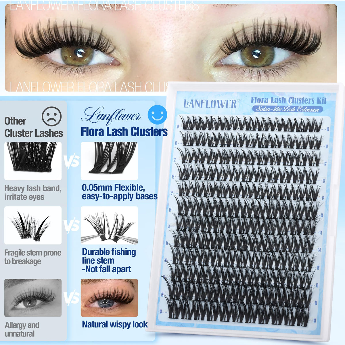 LANFLOWER eyelash clusters with natural lashes