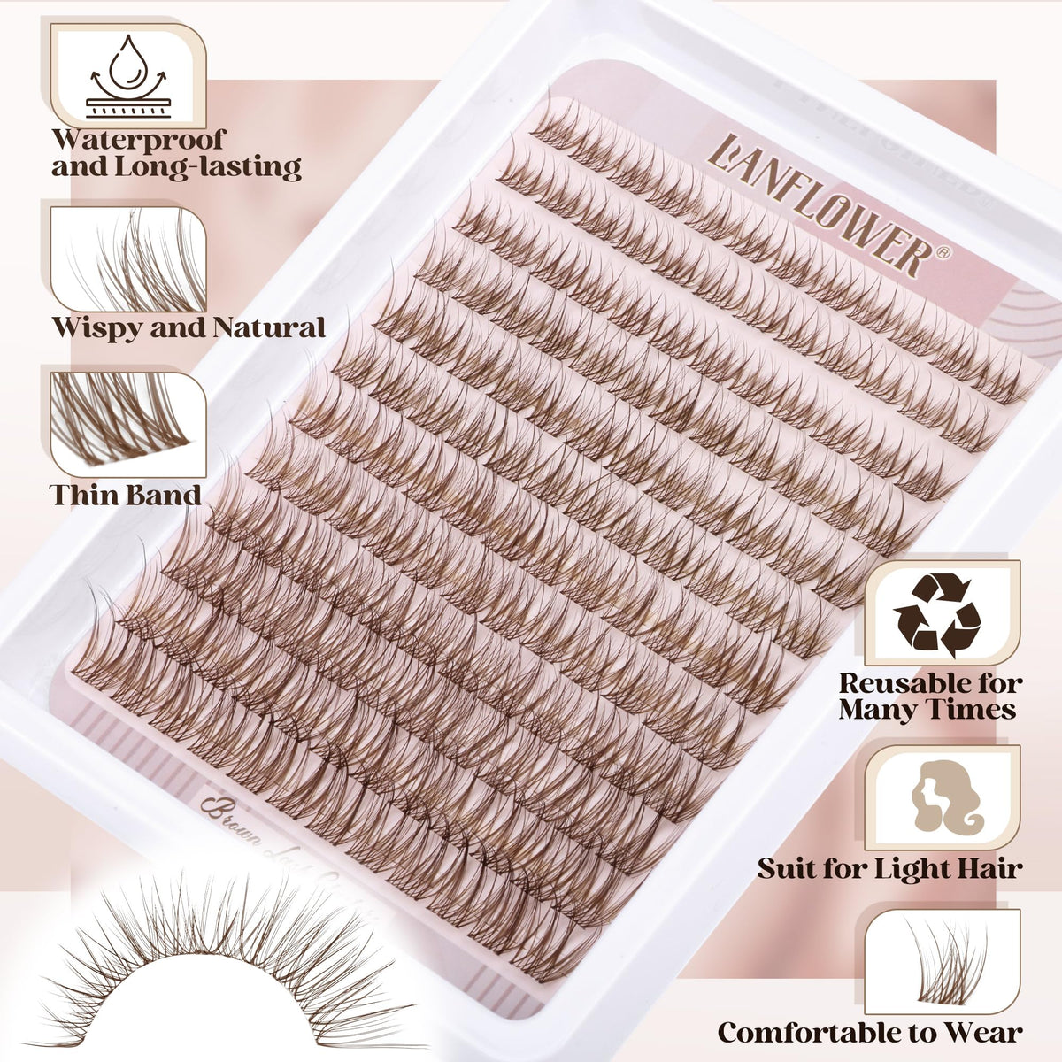 LANFLOWER lash clusters kit side view with dimensions