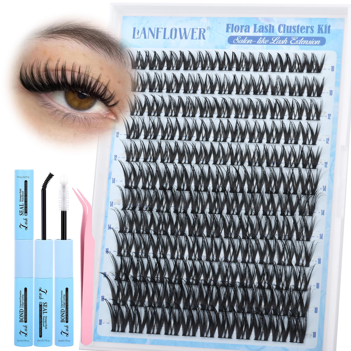 LANFLOWER Wispy Cluster Eyelash Extensions Kit front view