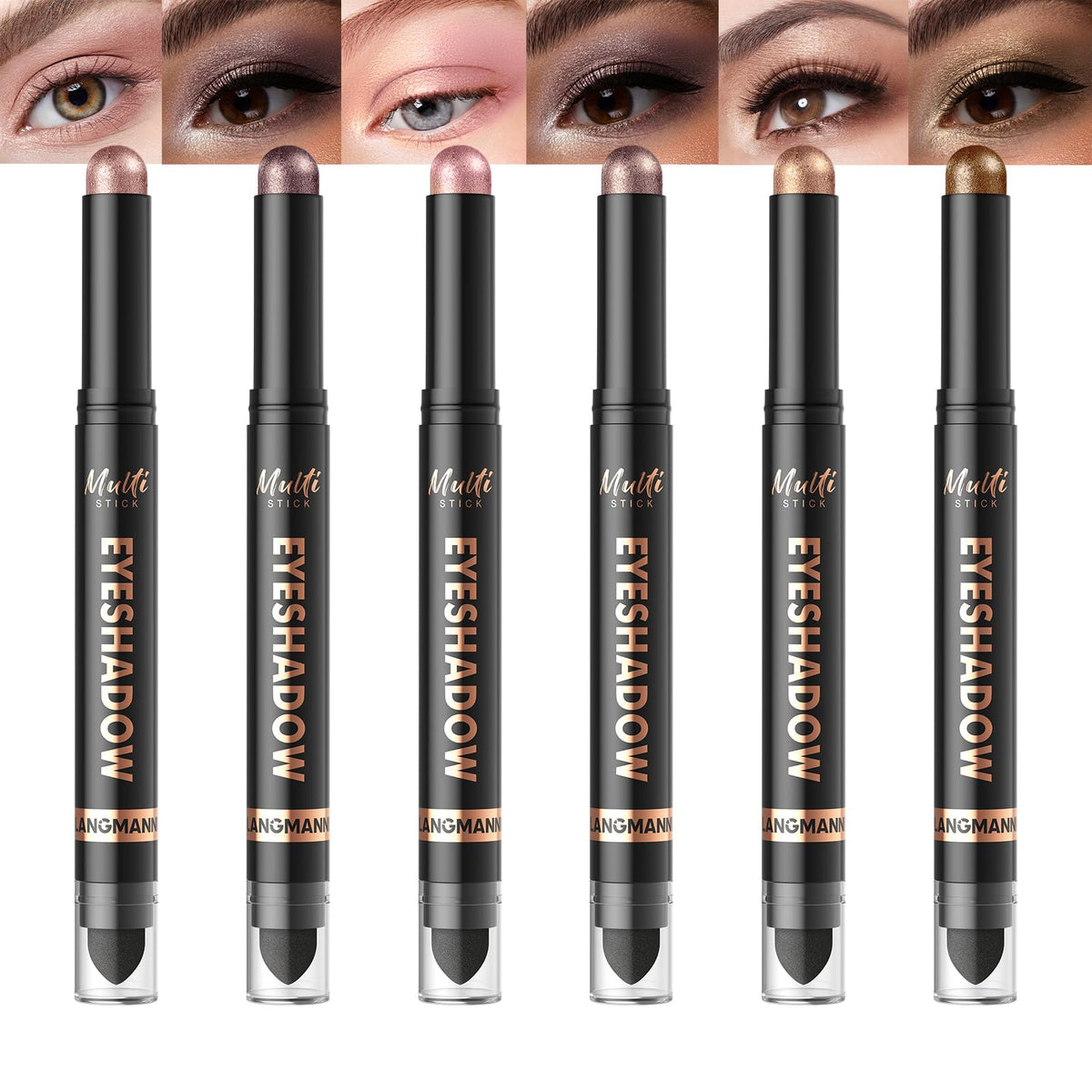LANGMANNI Dual-Ended Eyeshadow Stick Set front view with six shades
