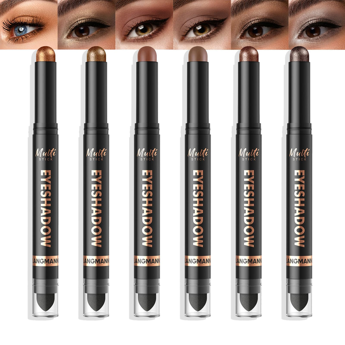 LANGMANNI Dual-Ended Eyeshadow Stick Set with 6 colours front view