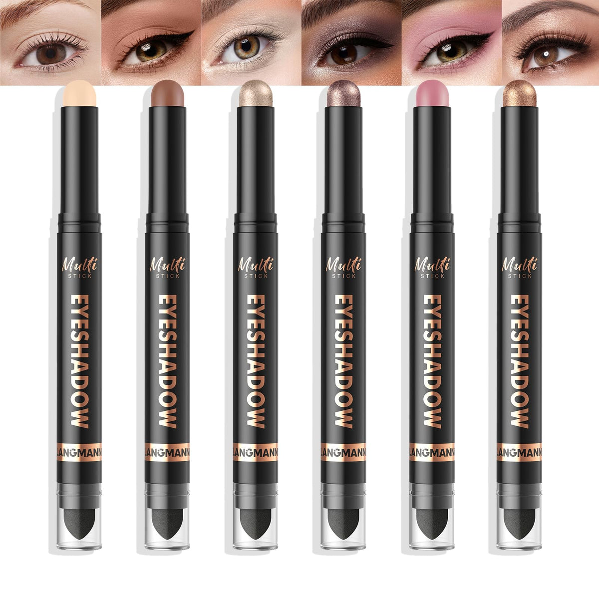 LANGMANNI Dual-Ended Eyeshadow Stick Set with 6 colours front view
