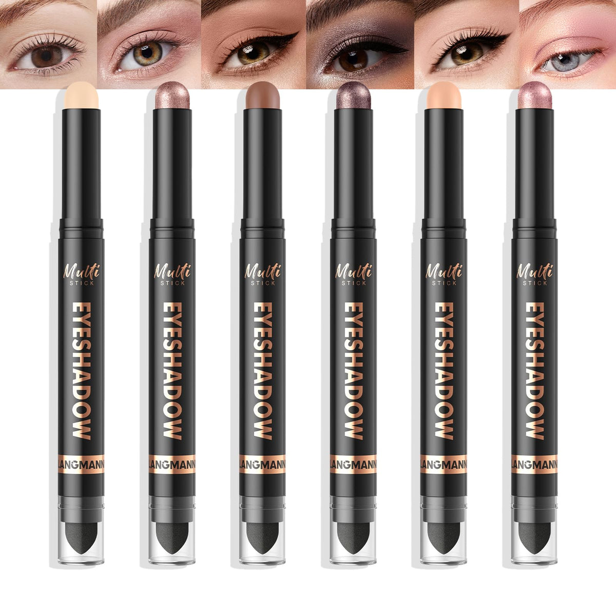 LANGMANNI Dual-Ended Eyeshadow Stick Set with 8 shades front view