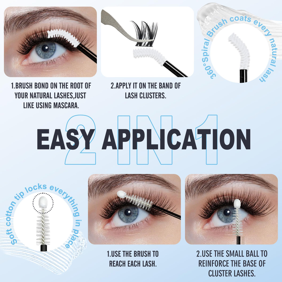 LANKIZ Lash Cluster Glue with a natural lash look in bright light