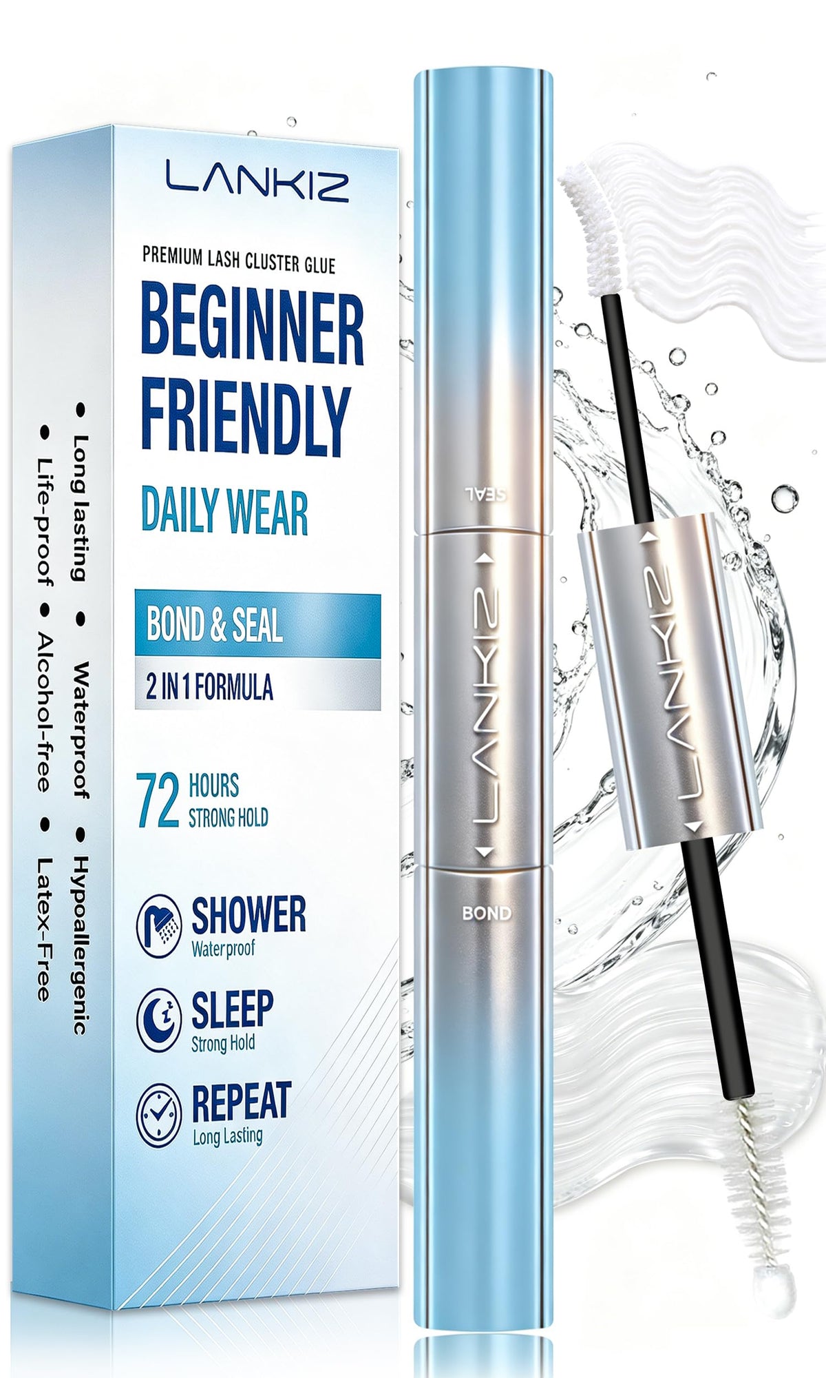LANKIZ Waterproof Lash Cluster Glue front view with clear bottle