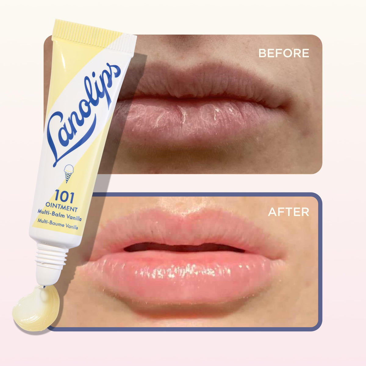 Lanolips 101 Ointment Vanilla on a table with flowers