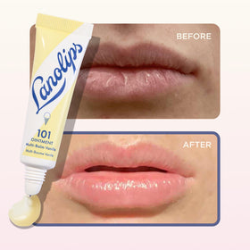 Lanolips 101 Ointment Vanilla on a table with flowers