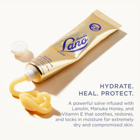 Lanolips Golden Dry Skin Salve 25g open showing ointment texture