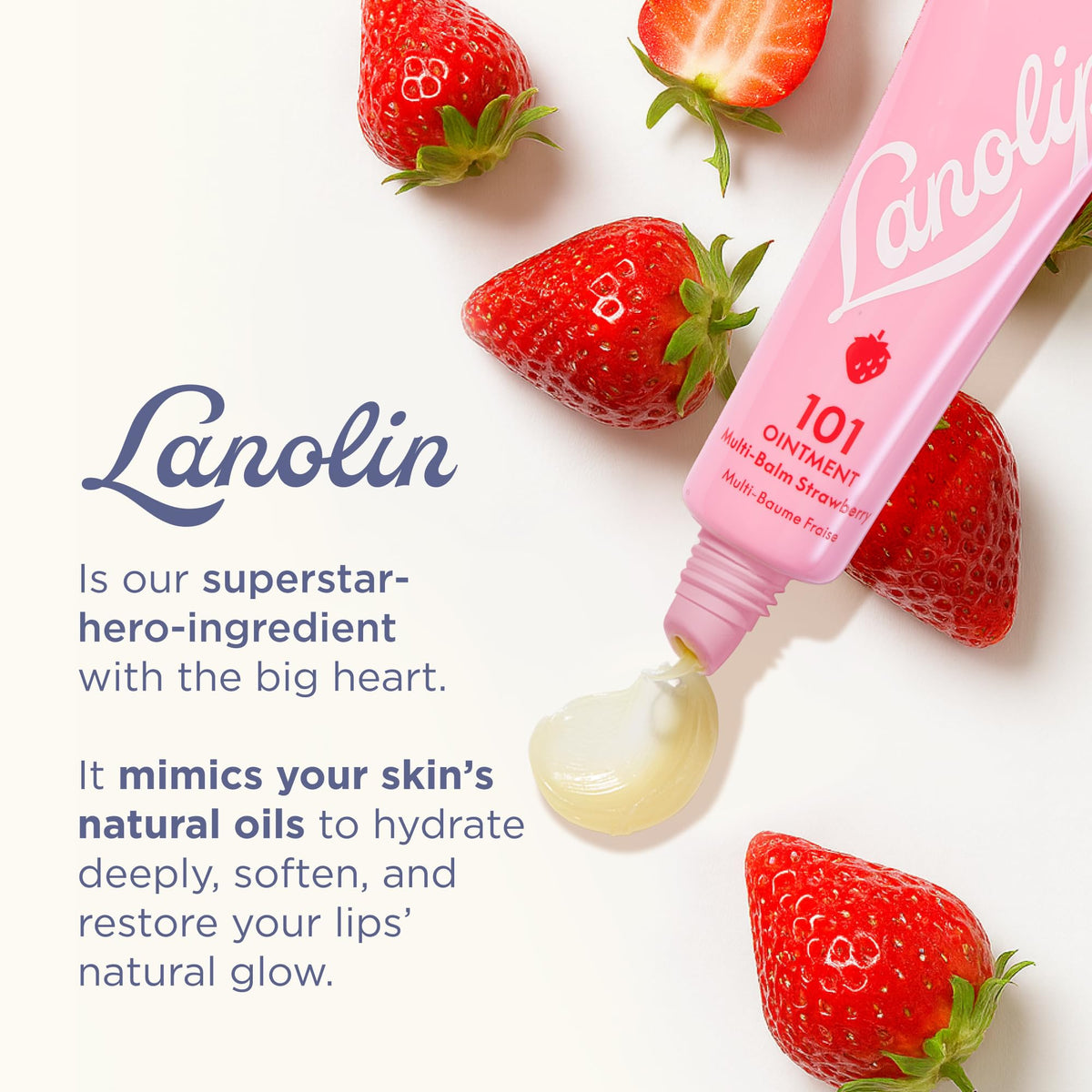 Lanolips Multipurpose Ointment Strawberry 0.35 oz on dry lips