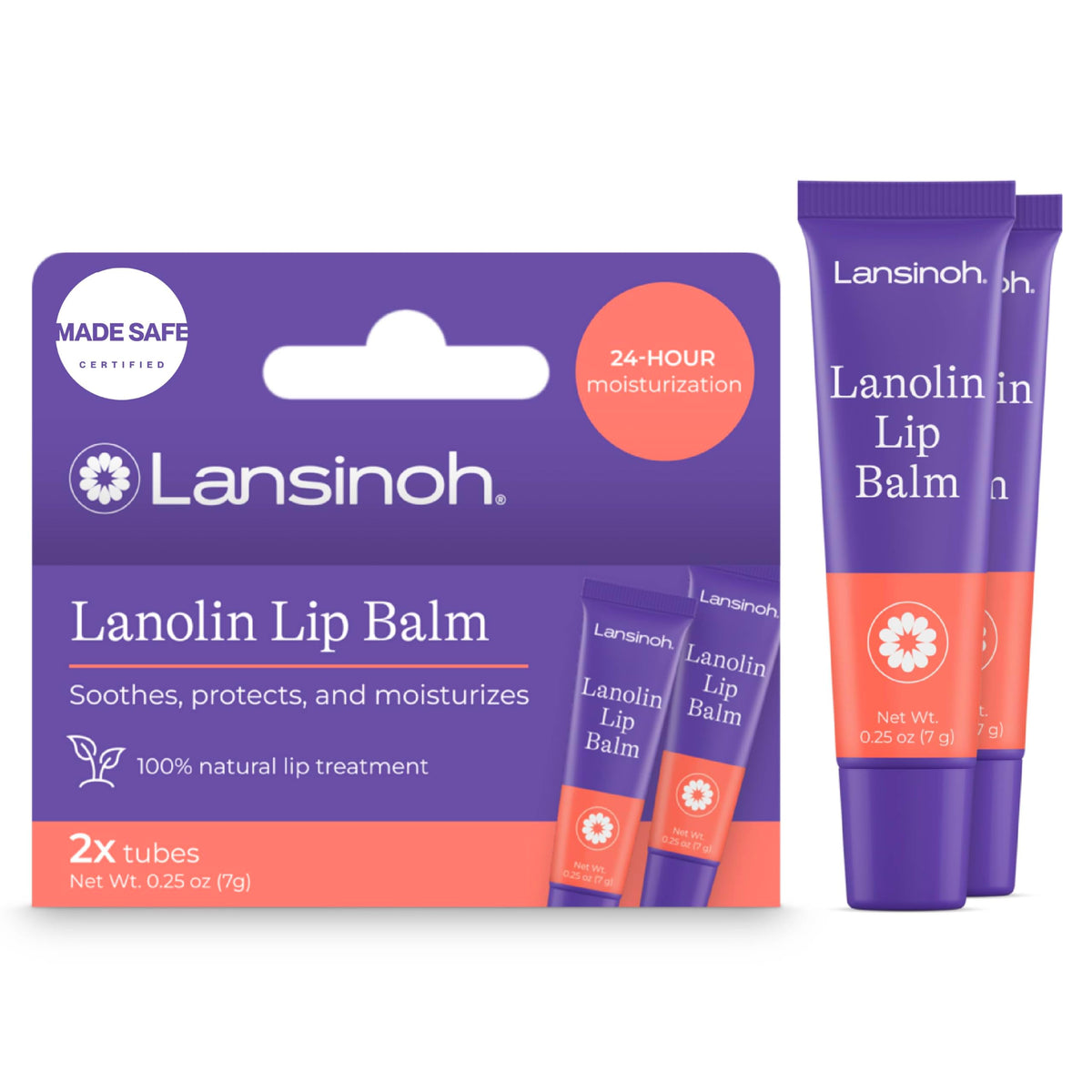 Lansinoh Lanolin Lip Balm 2 Pack front view with packaging