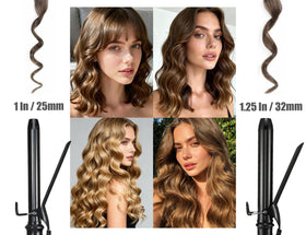 LANVIER curling iron in lifestyle setting with styled hair