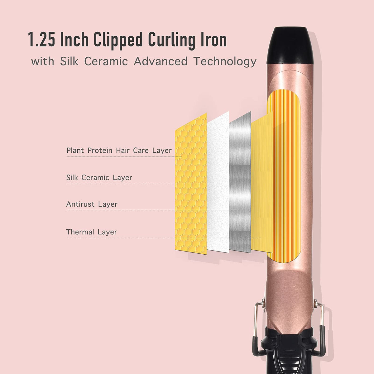 LANVIER curling iron showing adjustable temperature settings