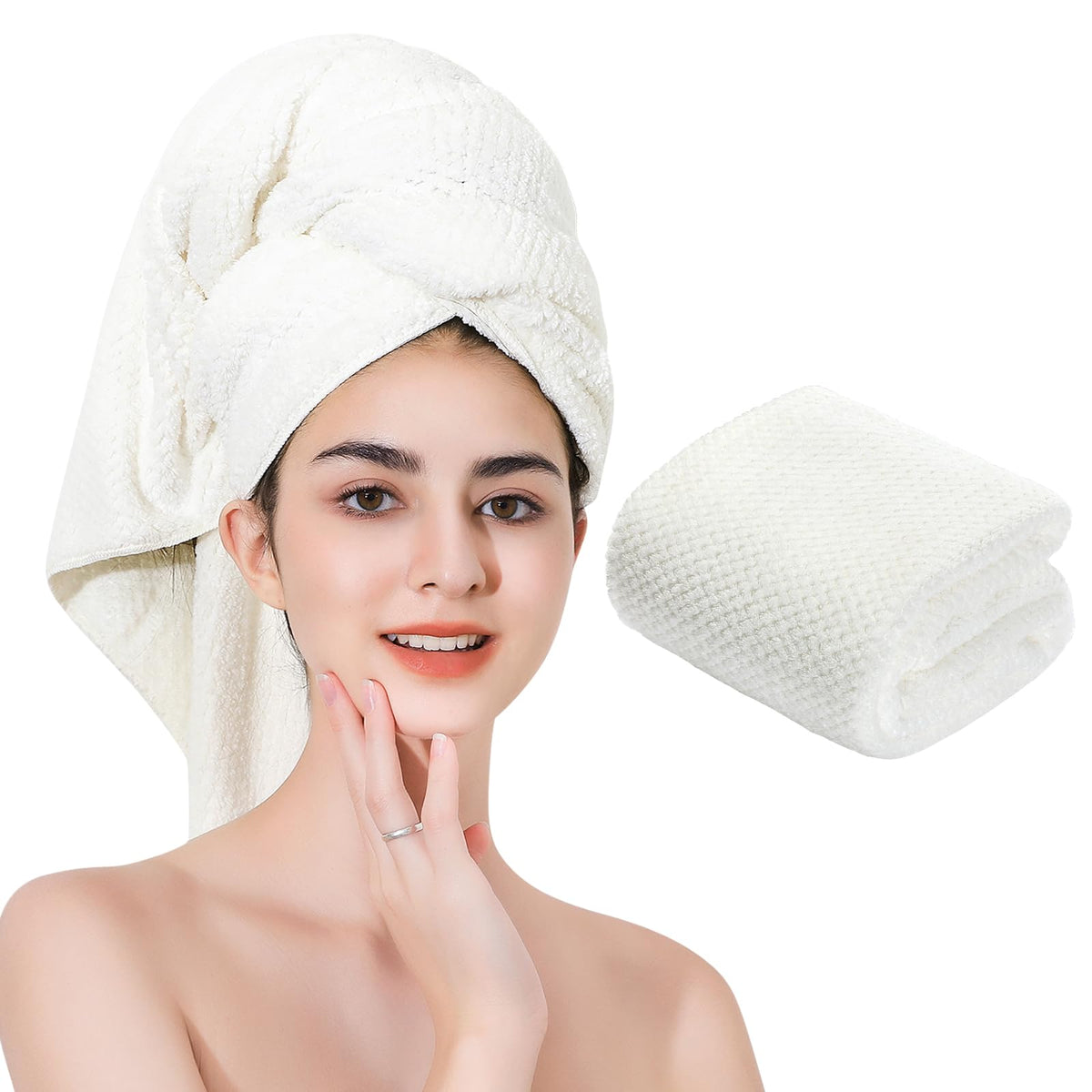 Laojbaba Microfiber Hair Towel 24x48 inch white front view