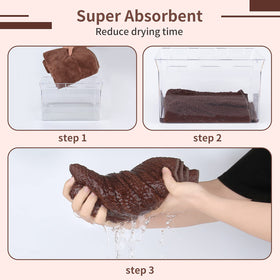 Laojbaba Microfiber Hair Towel Dark Brown on a bathroom counter